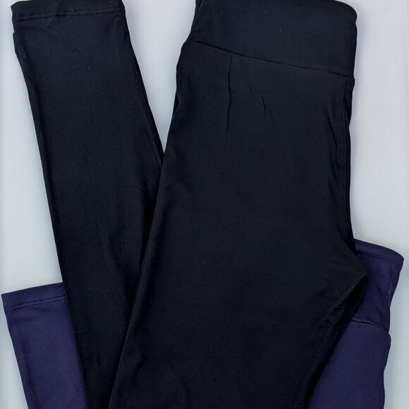 2pk Bundle OS LuLaRoe One Size Leggings 1x Solid Black + 1x Solid Navy Blue - Picture 1 of 5